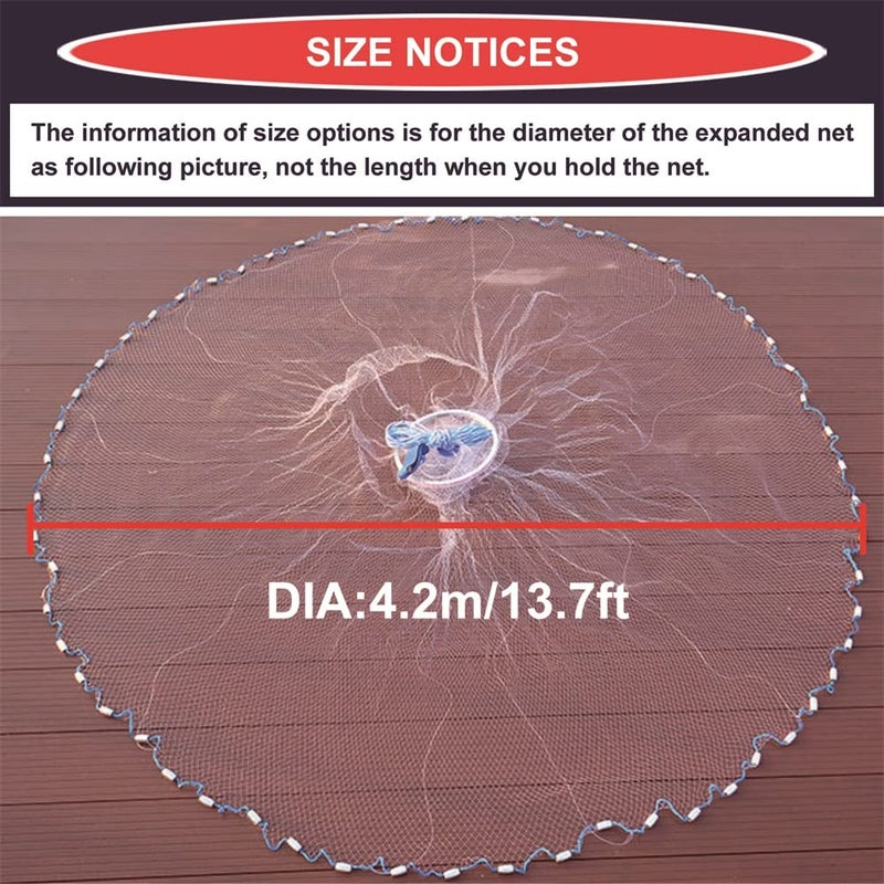 EASY BIG Cast Fishing Net with Aluminum Frame, 0.8 inch Mesh, 7.8-13.8 ft Diameter - Image 3